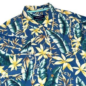 Tommy Bahama Mens XXL Blue Silk Tropical Palm Floral Button Down Shirt OT316888